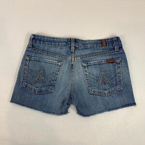 7 For All Mankind Rhinestone Logo Blue Denim Shorts - Size 27 Stylish Summer Wea